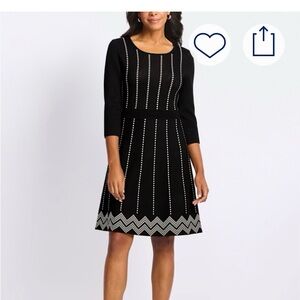 Black Midi Dress with Silver Dot Stripes and Chevron Hem